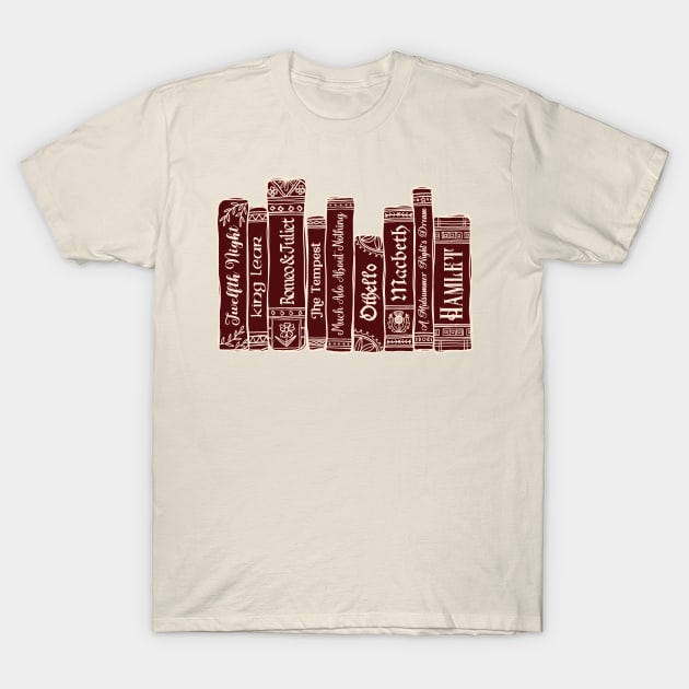 Shakespeare Bookshelf No.4 T-Shirt by LuckyJuniperCo